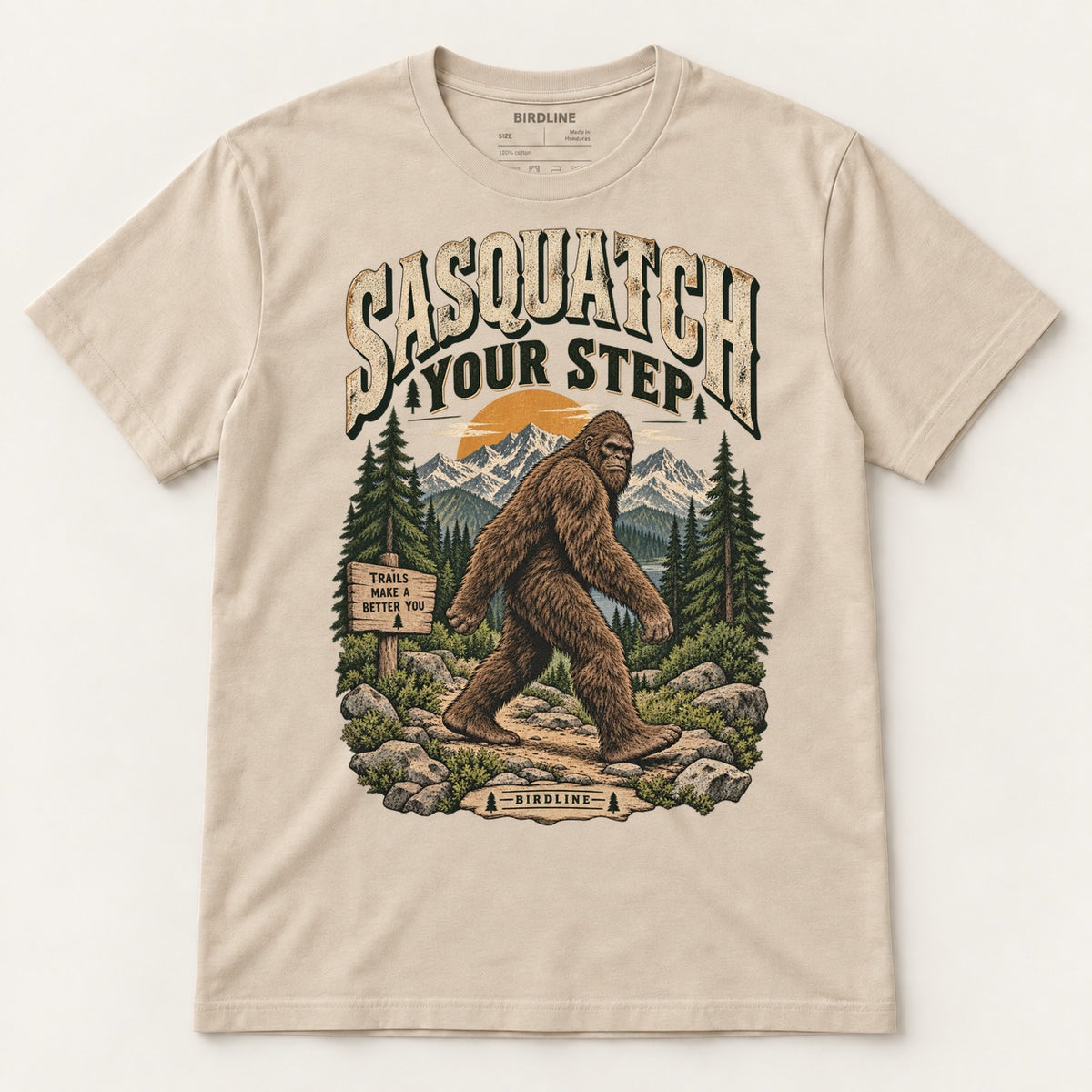 Sasquatch Your Step T-Shirt in Sand, front view