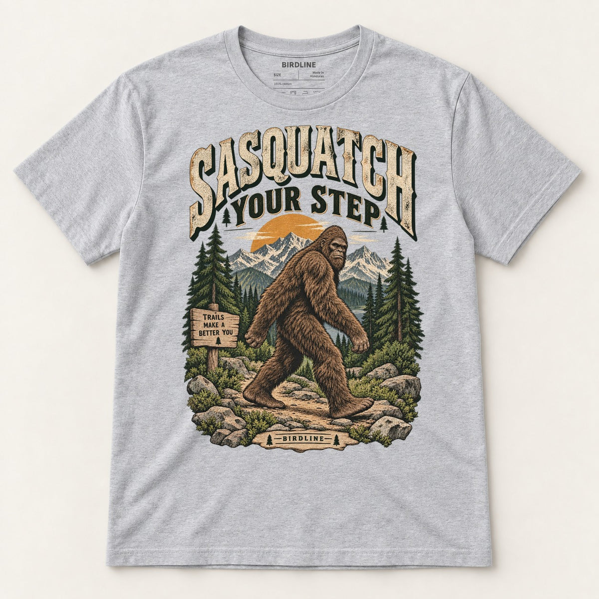 Sasquatch Your Step T-Shirt in Sport Grey, front view