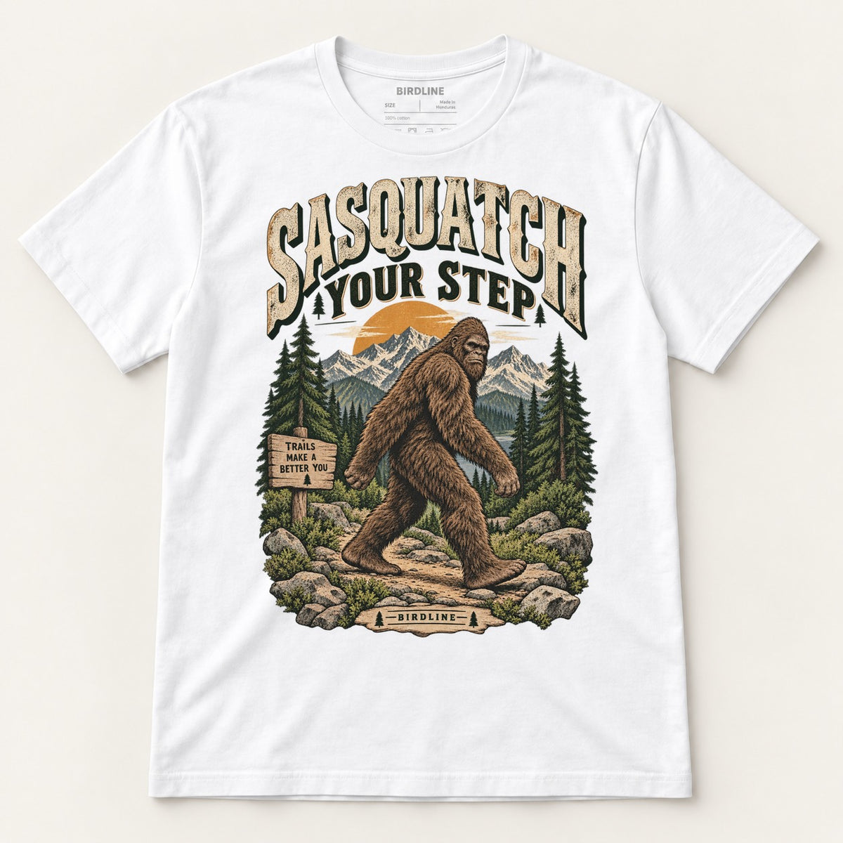 Sasquatch Your Step T-Shirt in White, front view