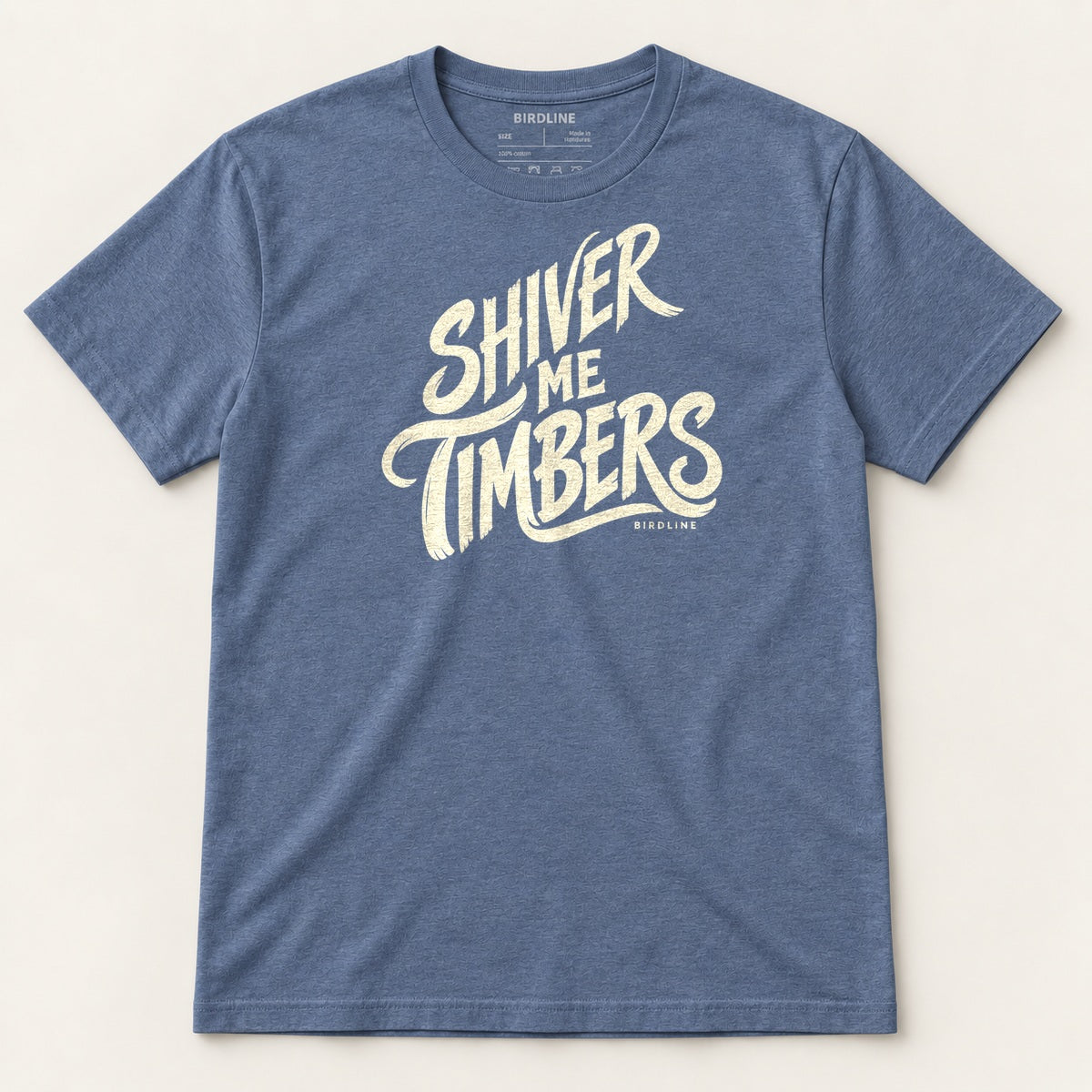 Shiver Me Timbers T-Shirt in Heather Indigo, front view