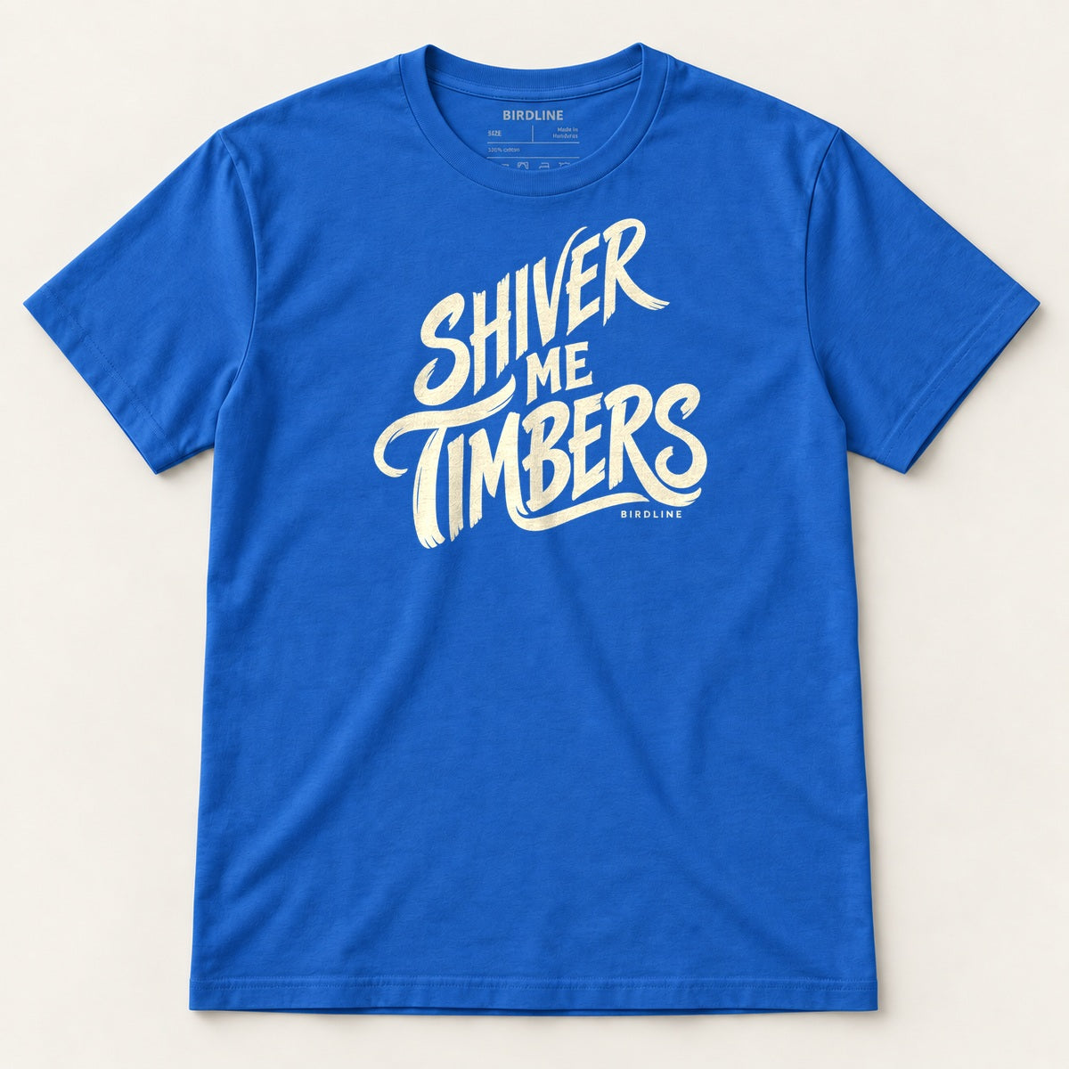 Shiver Me Timbers T-Shirt in Royal, front view premium-quality garment detail