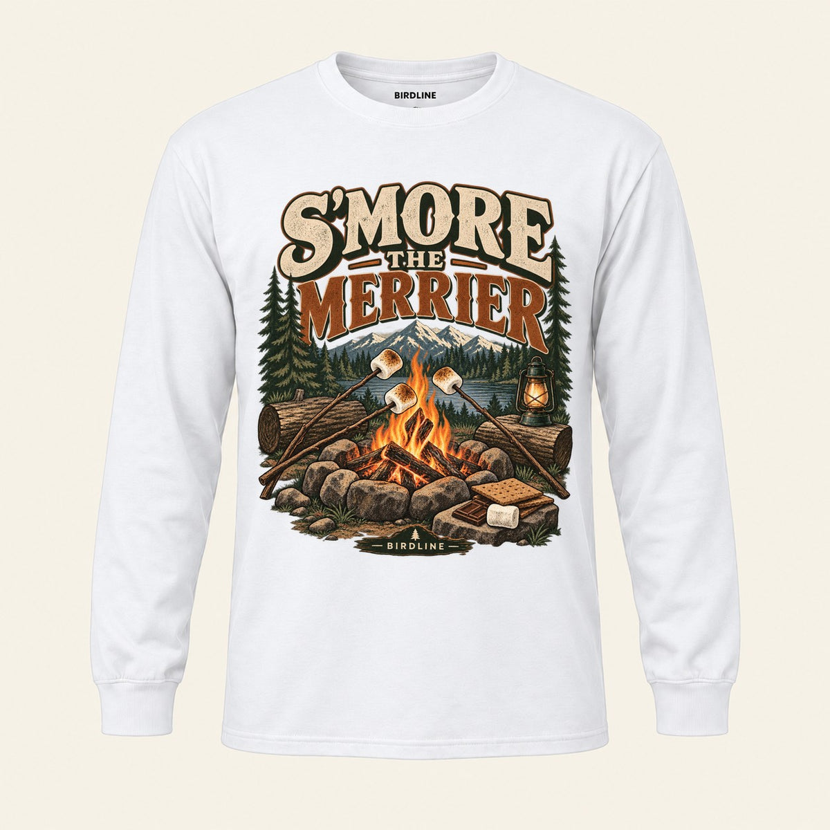 S'more The Merrier Long Sleeve Shirt in White, front view