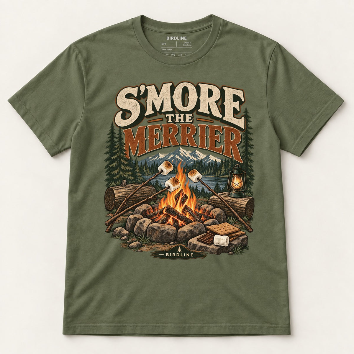 S'more The Merrier T-Shirt in Military Green, front view