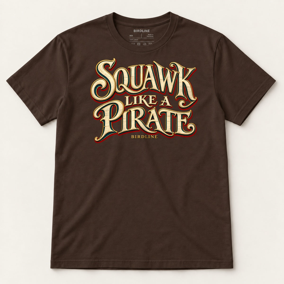 Squawk Like A Pirate T-Shirt in Dark Chocolate, front view