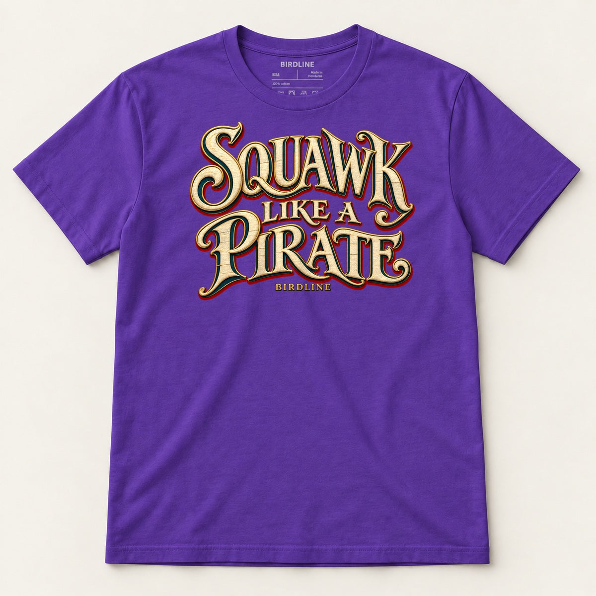 Squawk Like A Pirate T-Shirt in Purple, front view