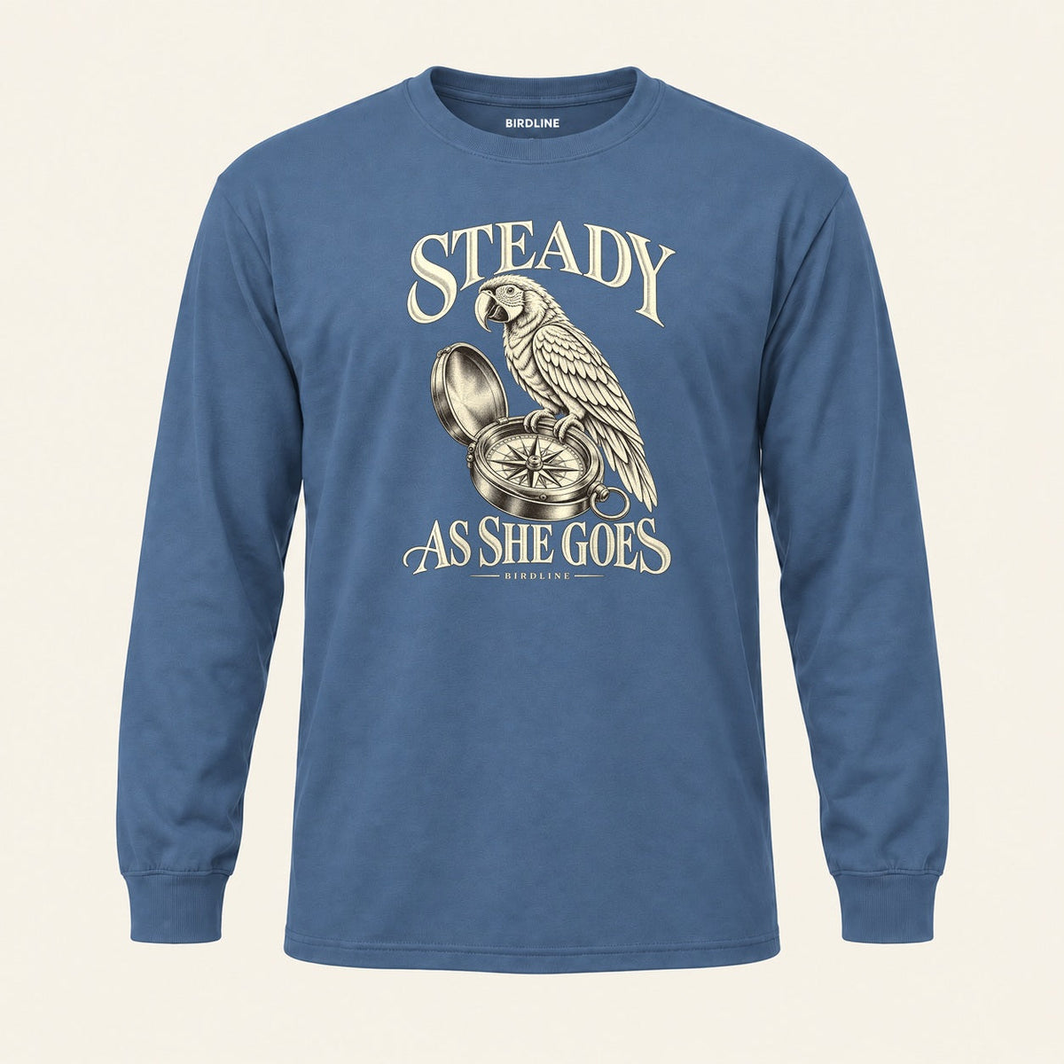 Steady As She Goes Long Sleeve Shirt in Indigo Blue, front view