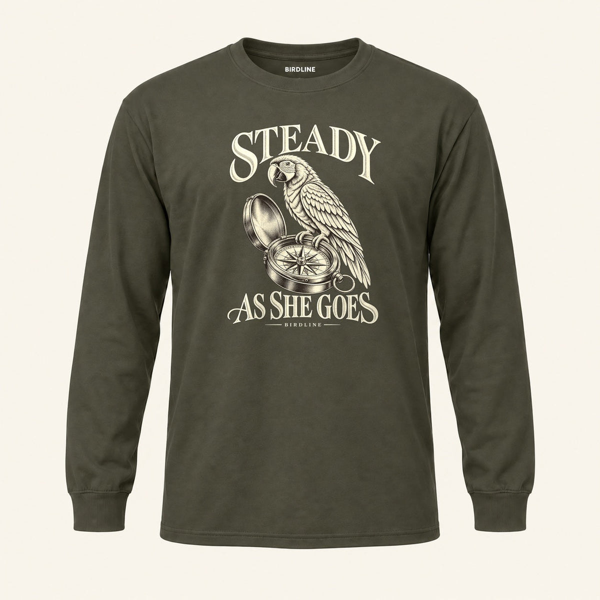 Steady As She Goes Long Sleeve Shirt in Military Green, front view