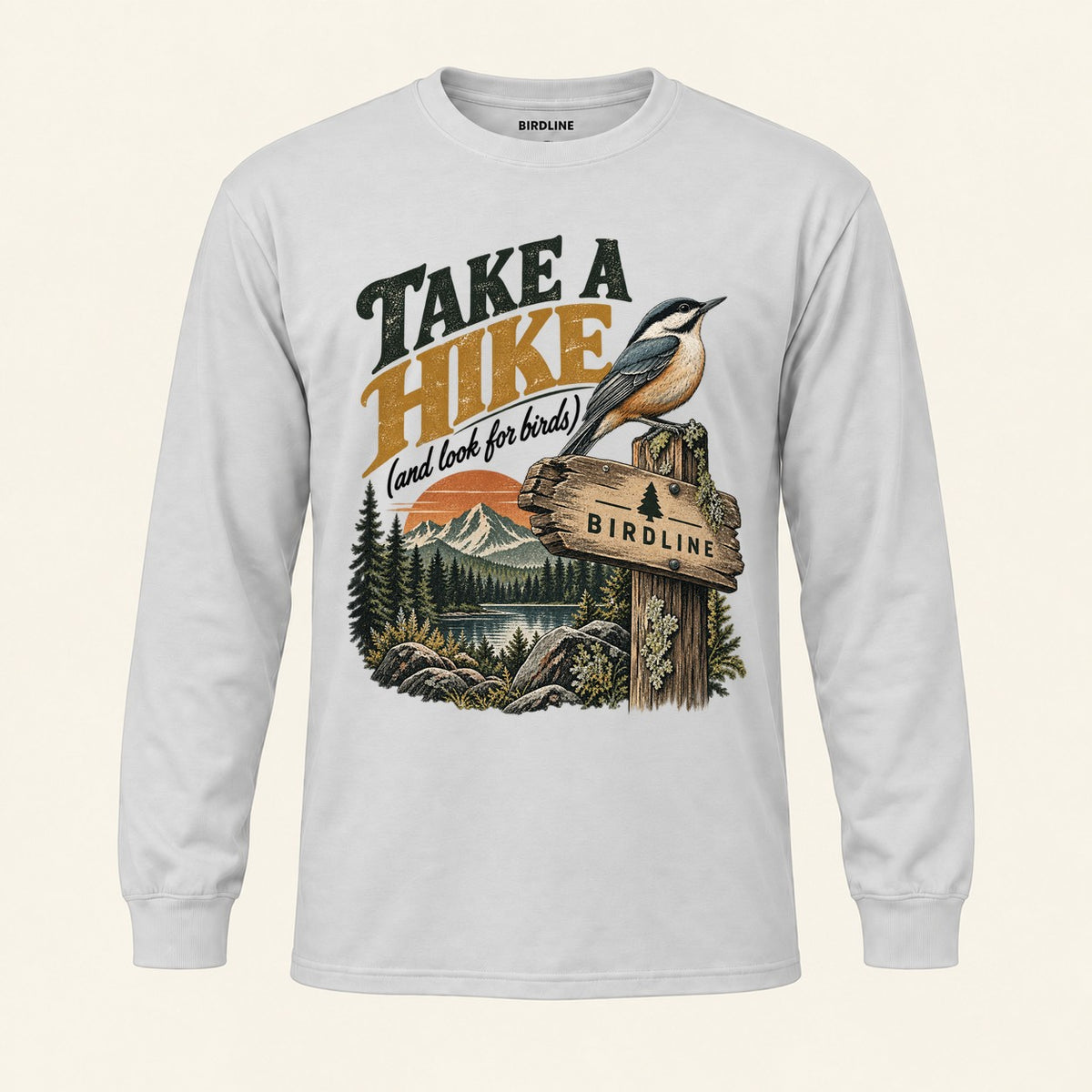 Take A Hike Long Sleeve Shirt in Ash, front view
