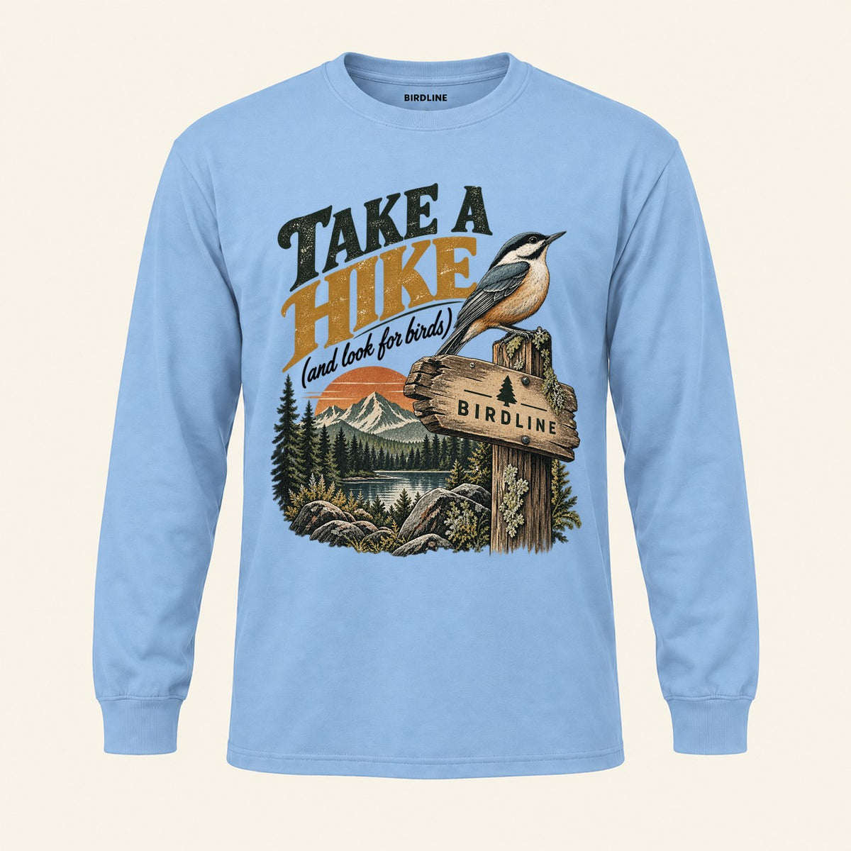 Take A Hike Long Sleeve Shirt in Light Blue, front view