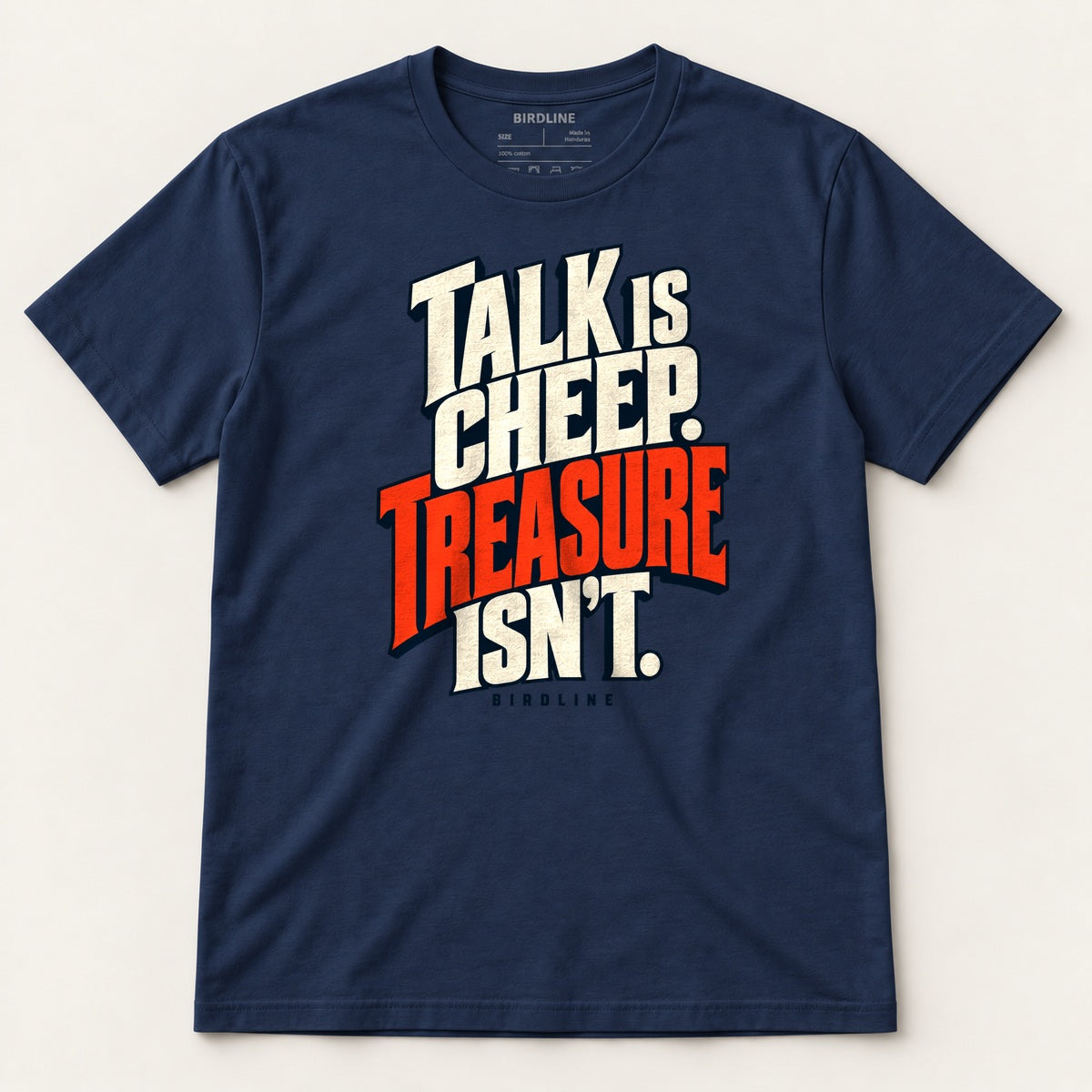 Talk Is Cheep T-Shirt in Navy, front view