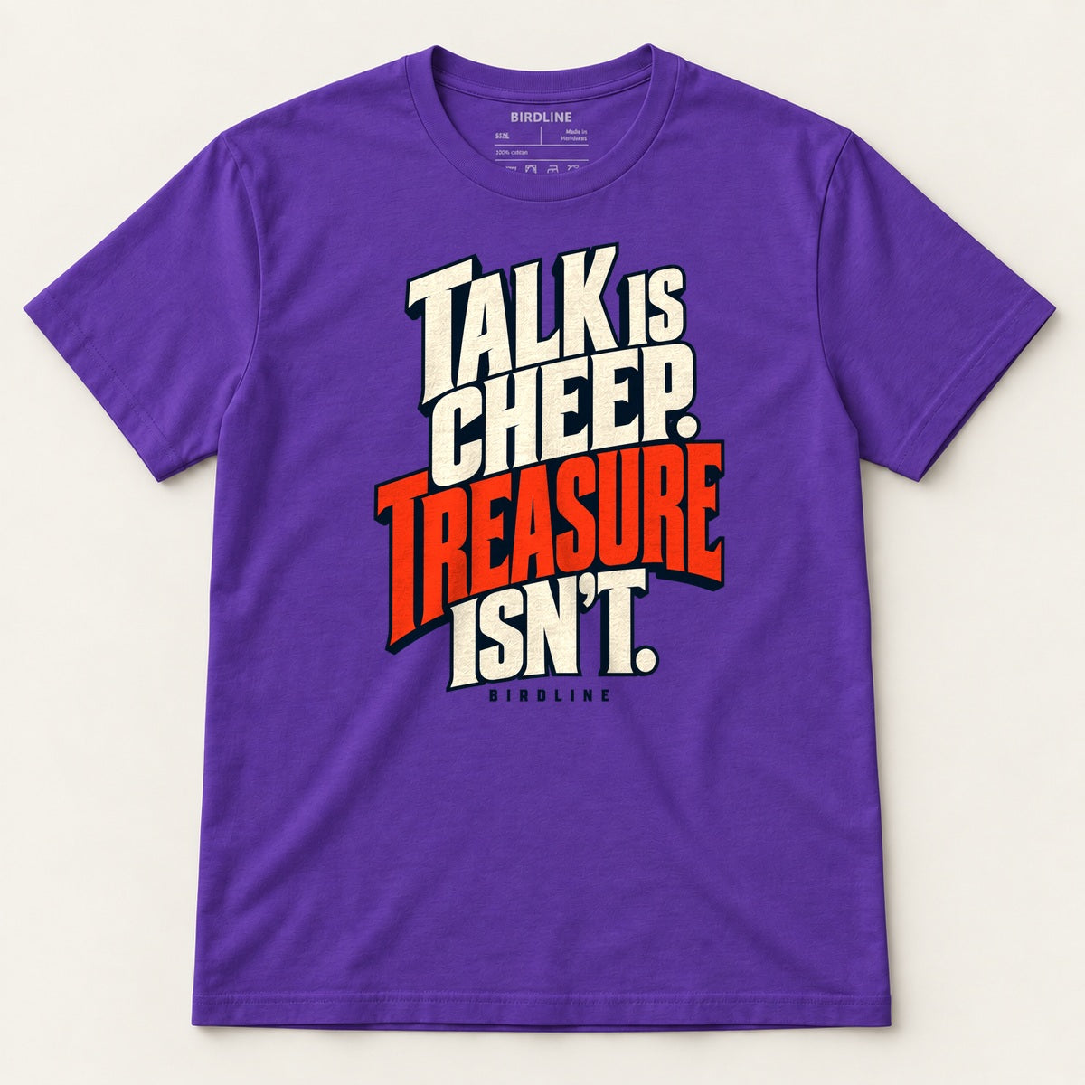 Talk Is Cheep T-Shirt in Purple, front view