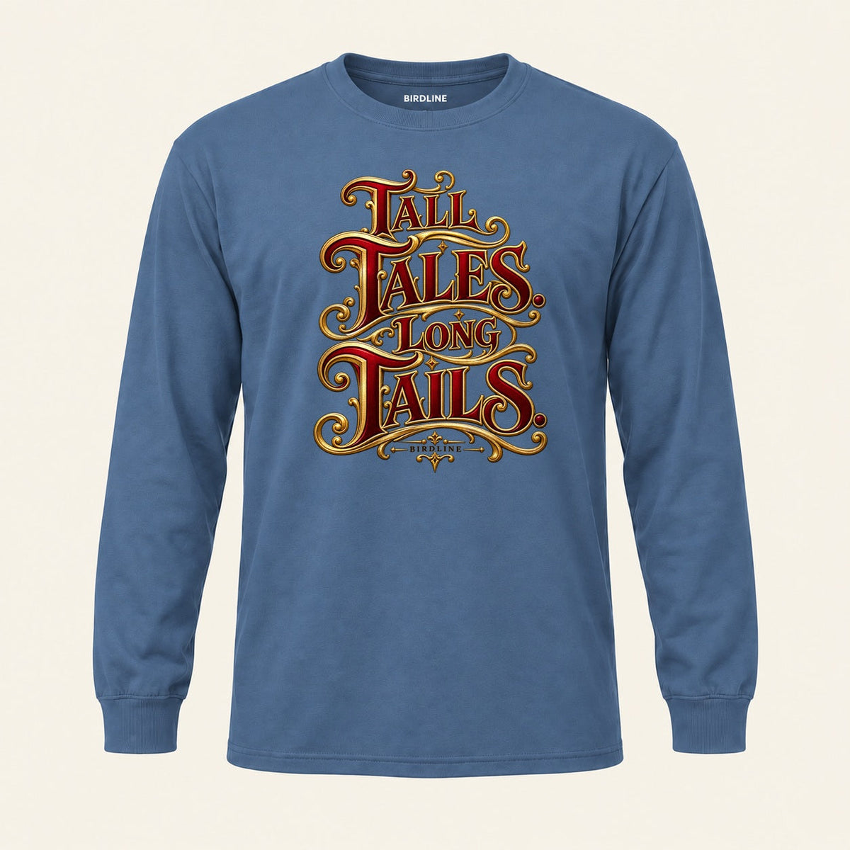 Tall Tales Long Tails Long Sleeve Shirt in Indigo Blue, front view