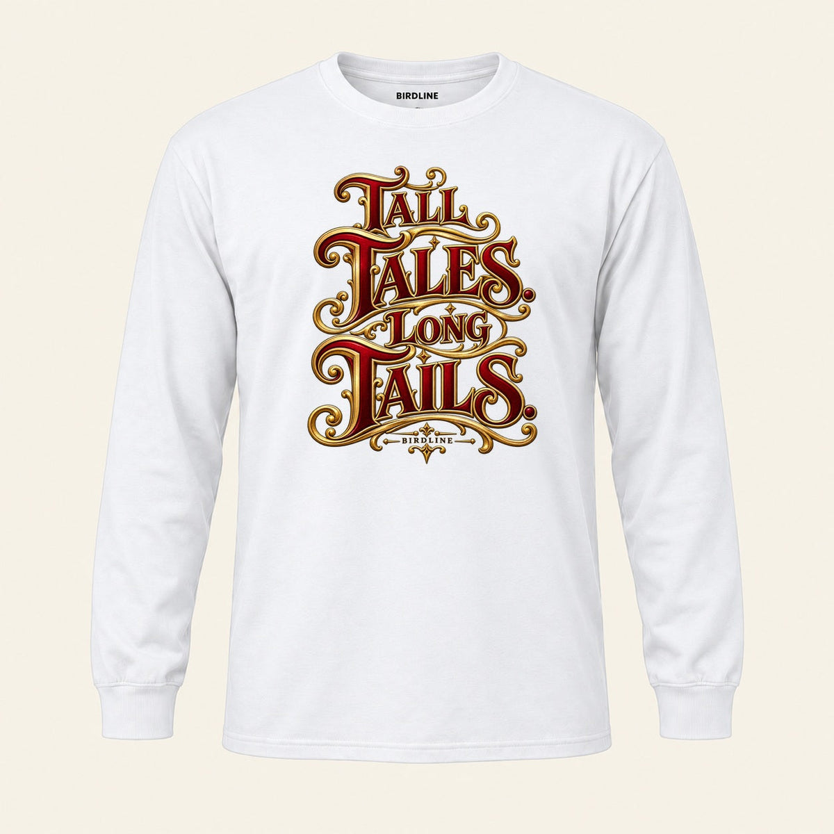 Tall Tales Long Tails Long Sleeve Shirt in White, front view