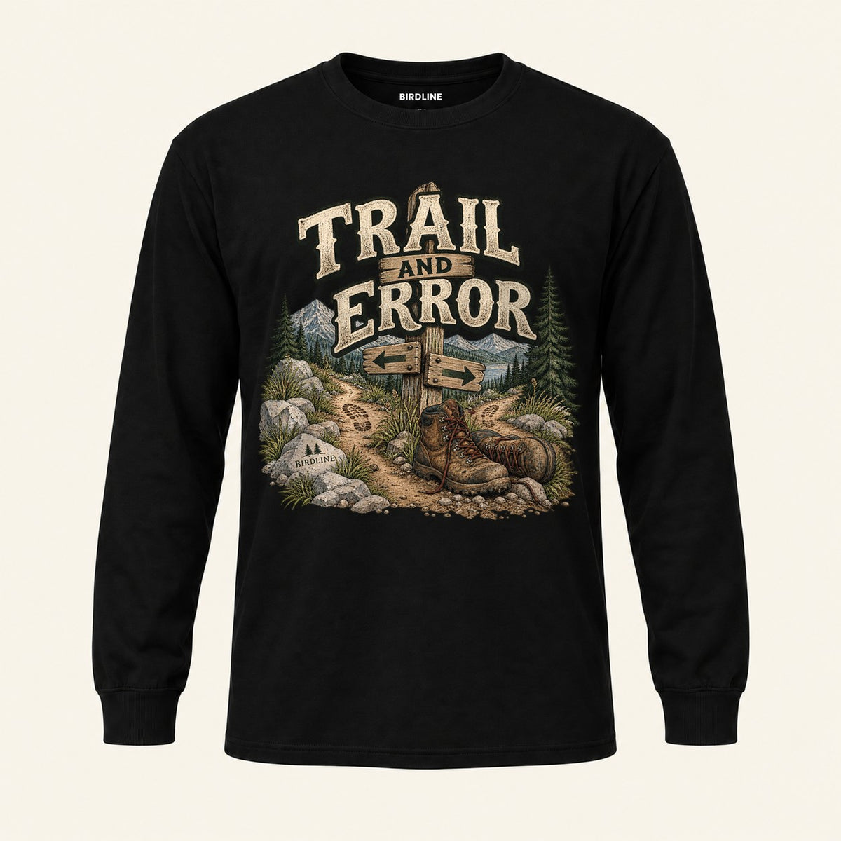Trail And Error Long Sleeve Shirt in Black, front view