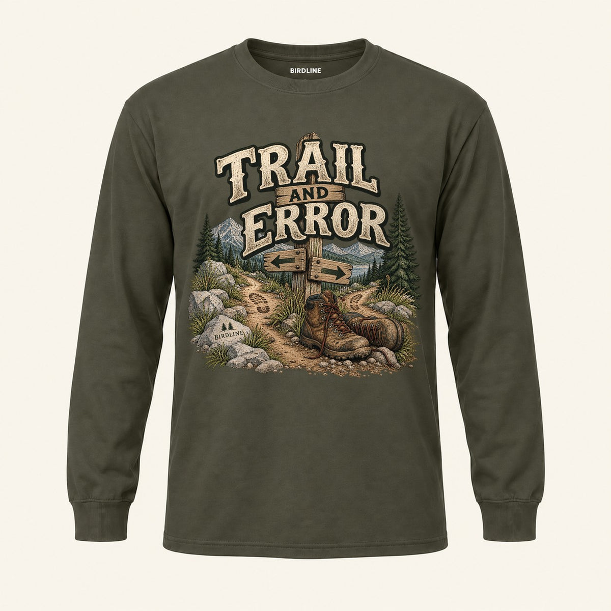 Trail And Error Long Sleeve Shirt in Military Green, front view