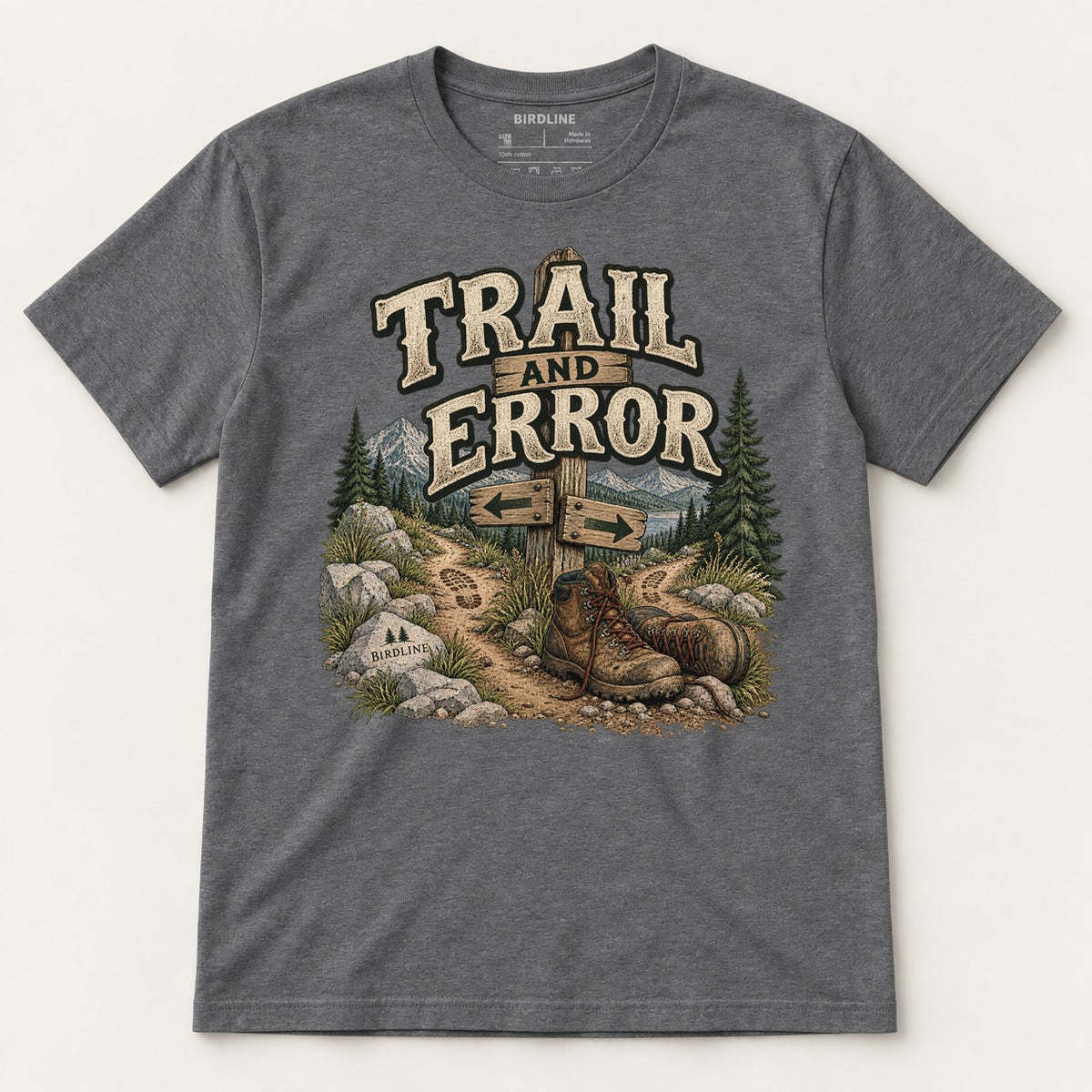 Trail And Error T-Shirt in Dark Heather, front view