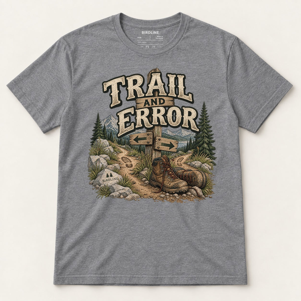 Trail And Error T-Shirt in Graphite Heather, front view