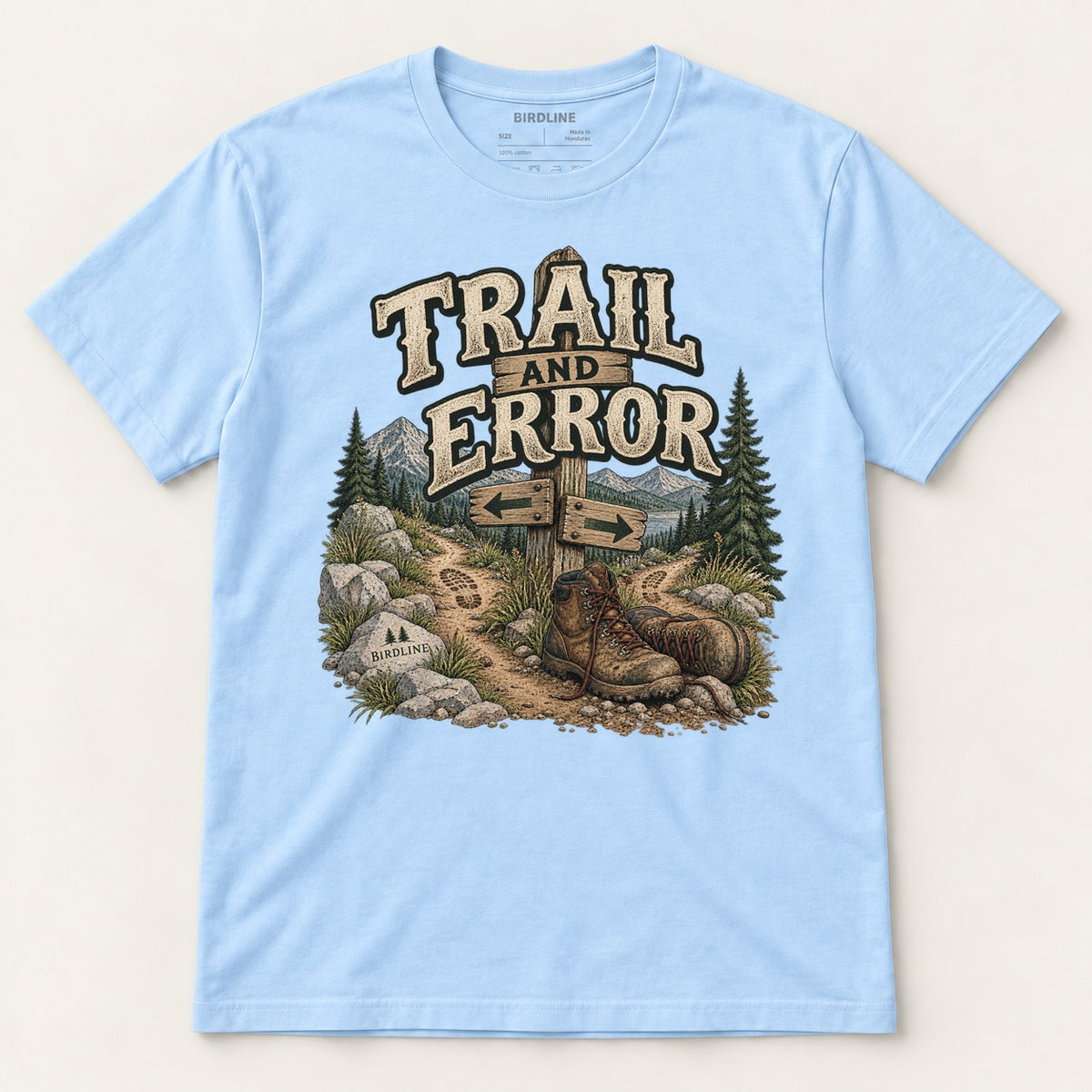 Trail And Error T-Shirt in Light Blue, front view