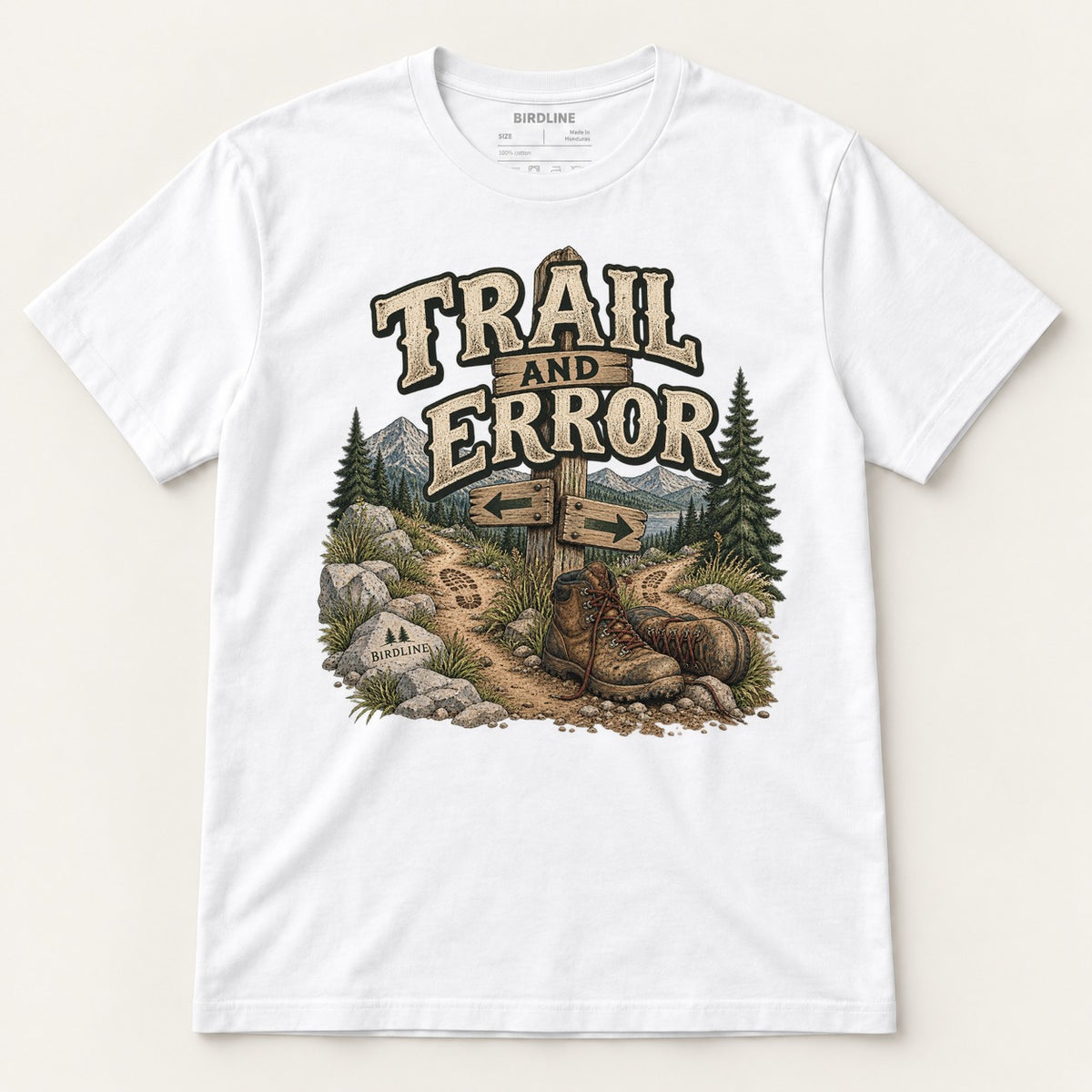 Trail And Error T-Shirt in White, front view