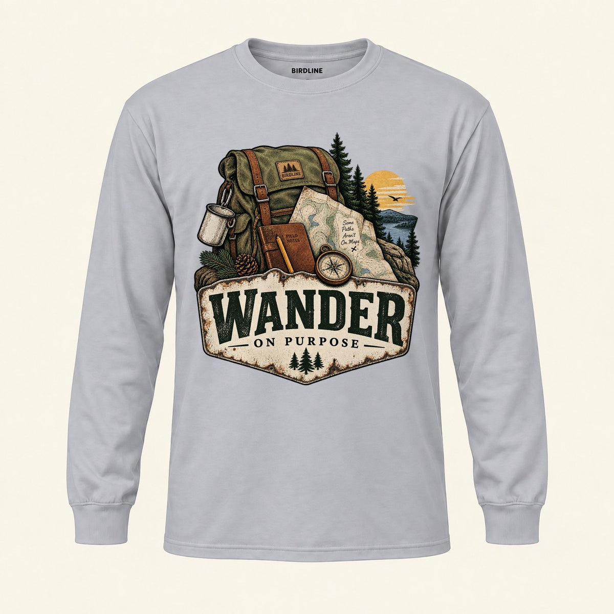Wander On Purpose Long Sleeve Shirt in Sport Grey, front view