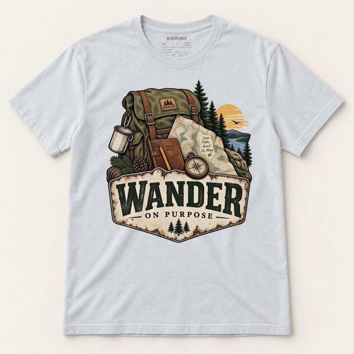 Wander On Purpose T-Shirt in Ice Grey, front view