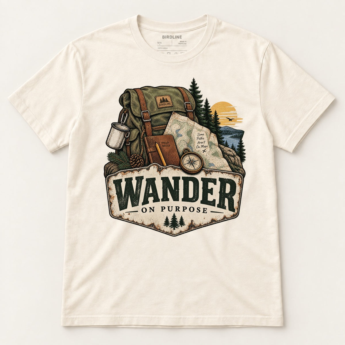 Wander On Purpose T-Shirt in Natural, front view