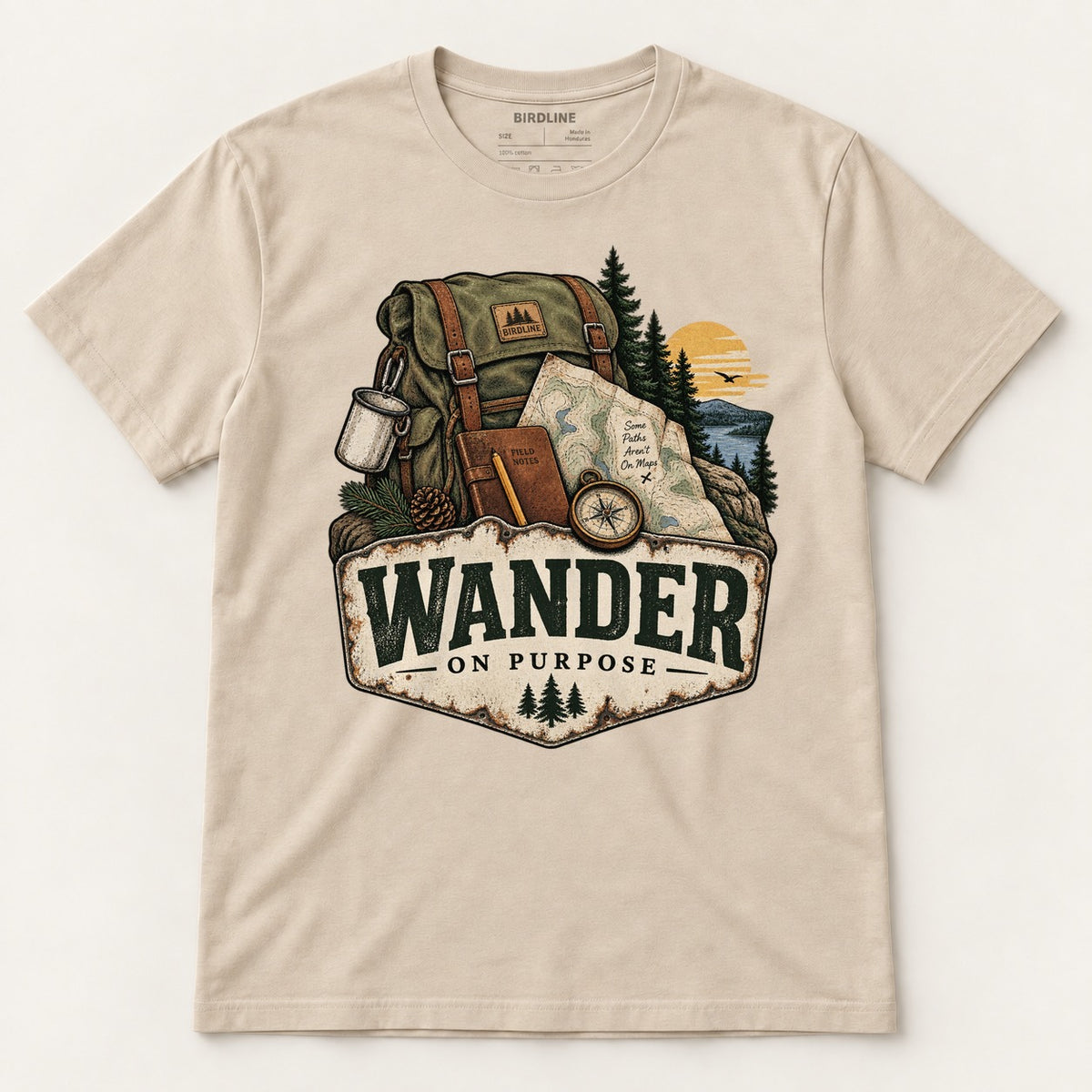 Wander On Purpose T-Shirt in Sand, front view