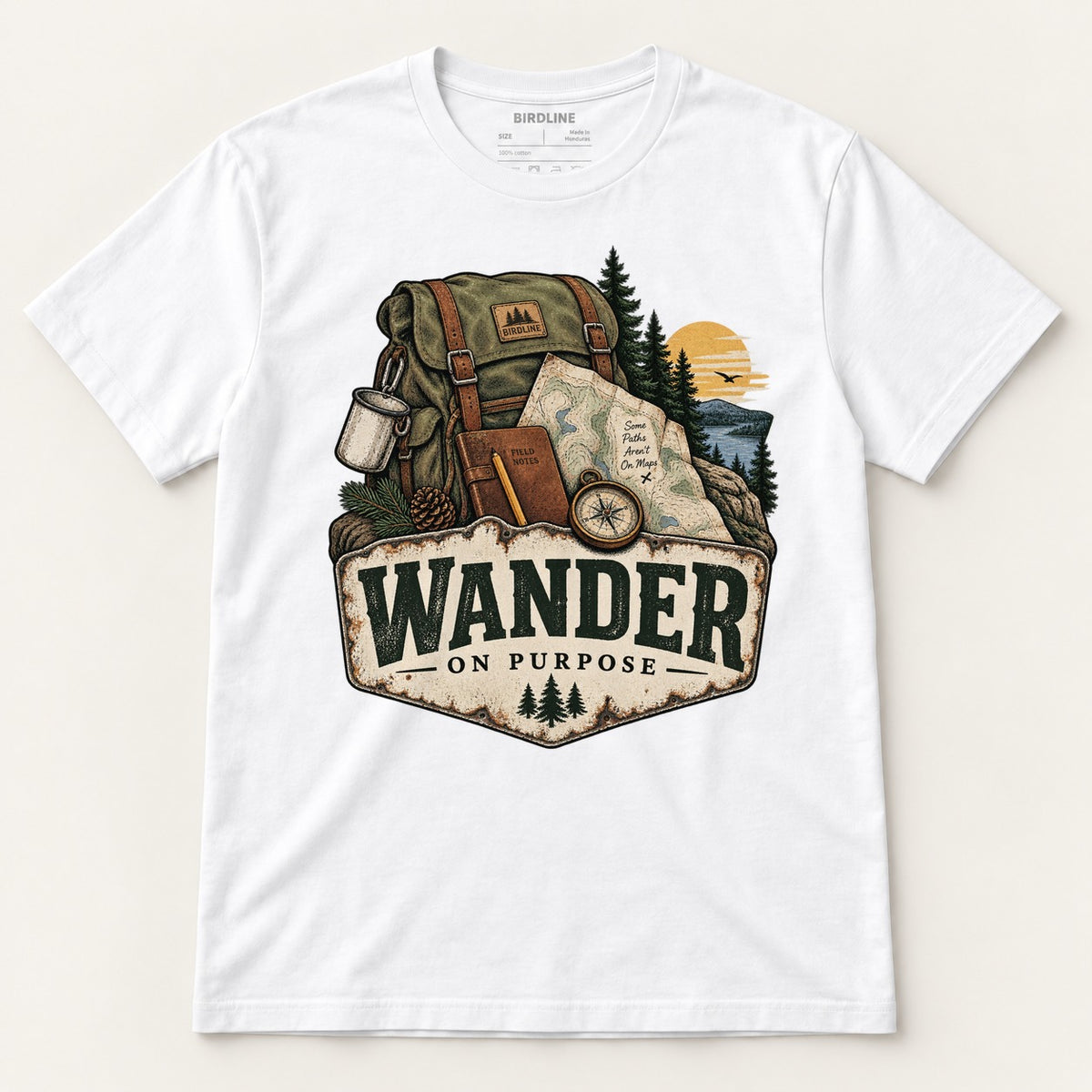 Wander On Purpose T-Shirt in White, front view