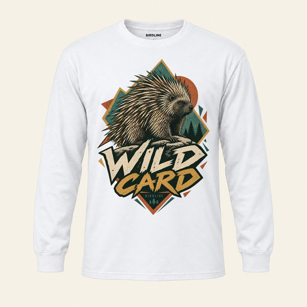 Wild Card Long Sleeve Shirt in White, front view