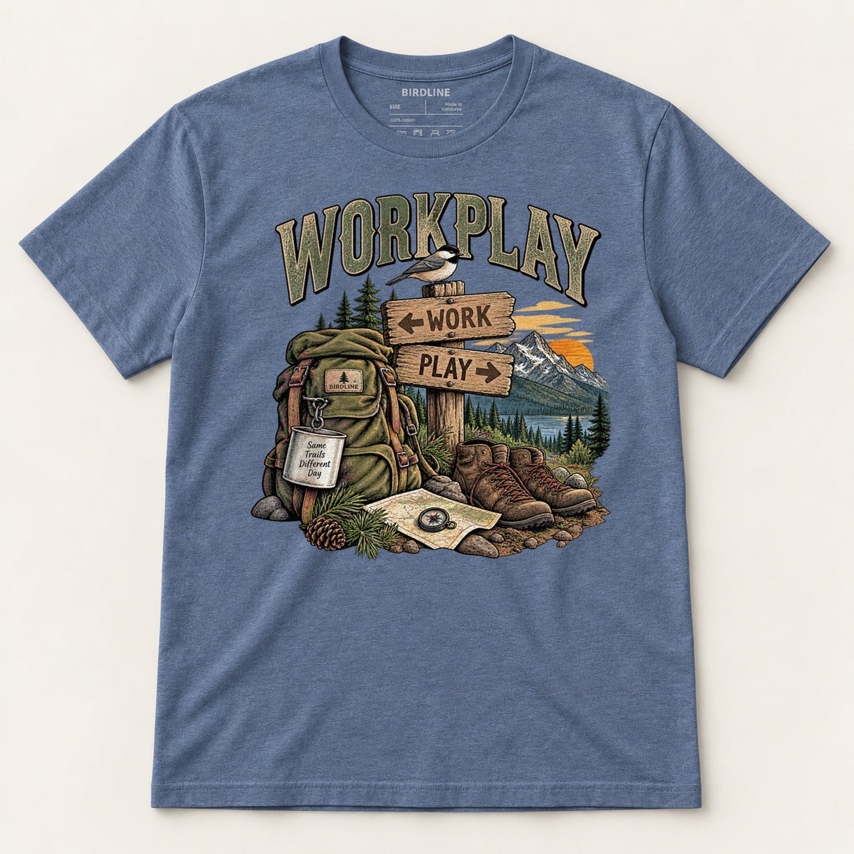 Workplay T-Shirt in Heather Indigo, front view