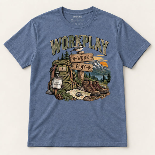 Workplay T-Shirt in Heather Indigo, front view