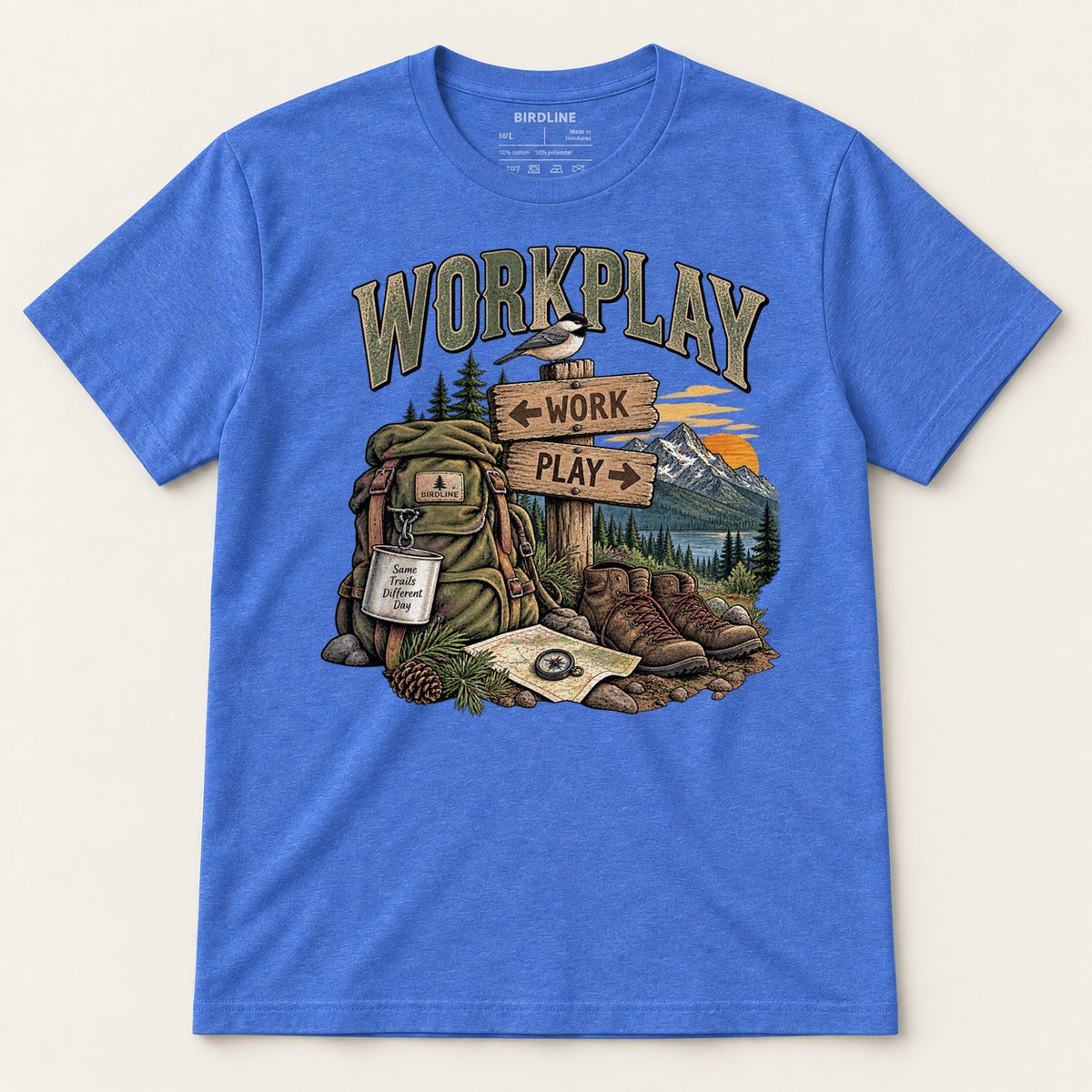 Workplay T-Shirt in Heather Royal, front view