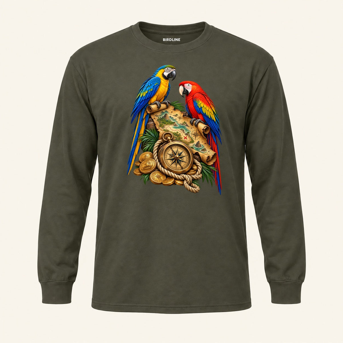X Marks The Perch Long Sleeve Shirt in Military Green, front view