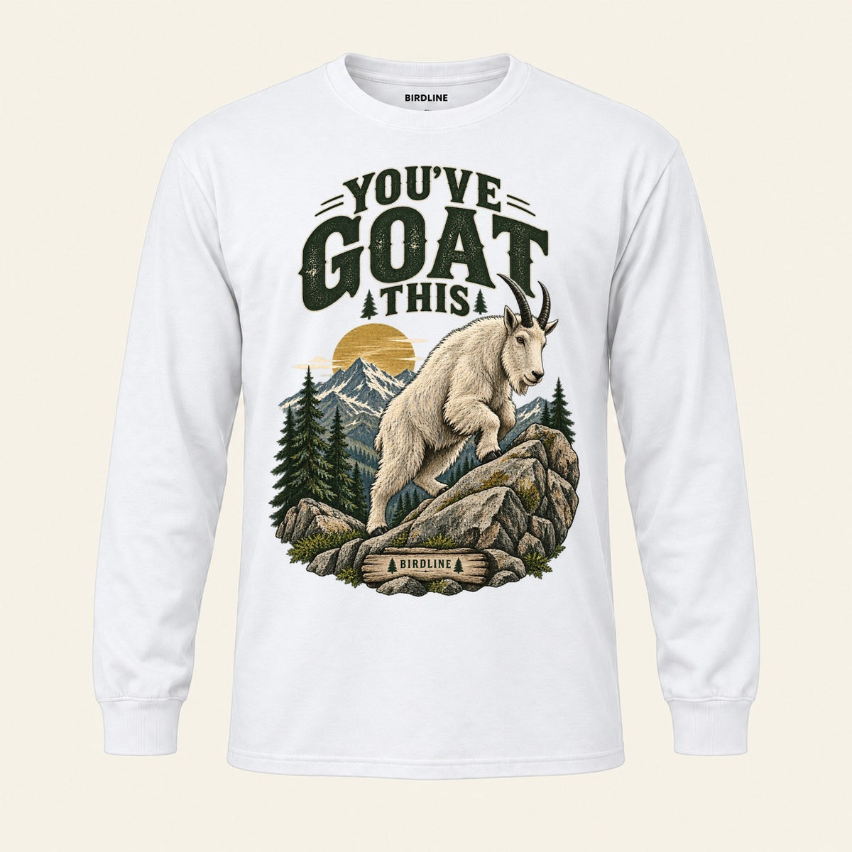 You've Goat This Long Sleeve Shirt in White, front view
