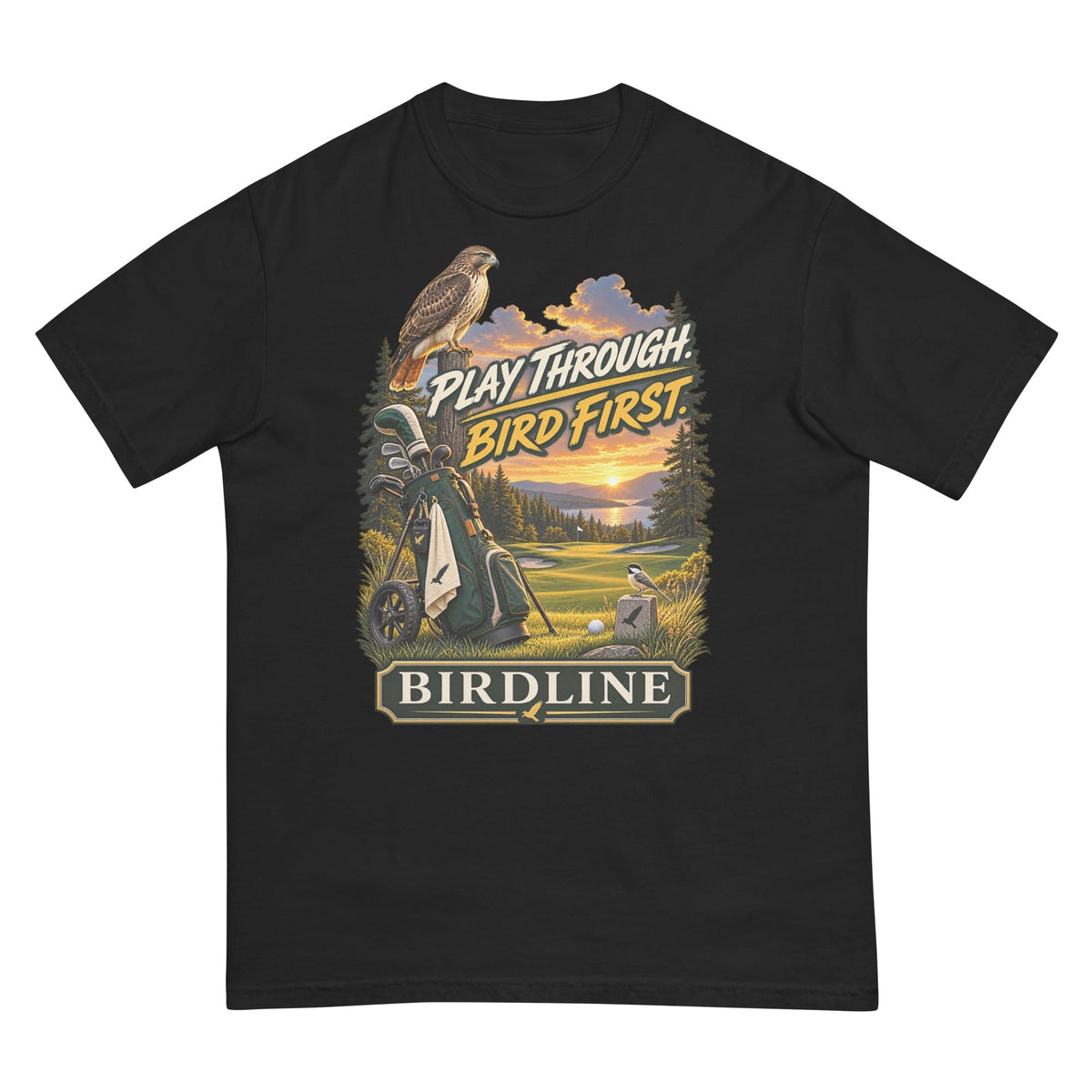 Play Through Bird First Golf T-Shirt premium-quality garment detail