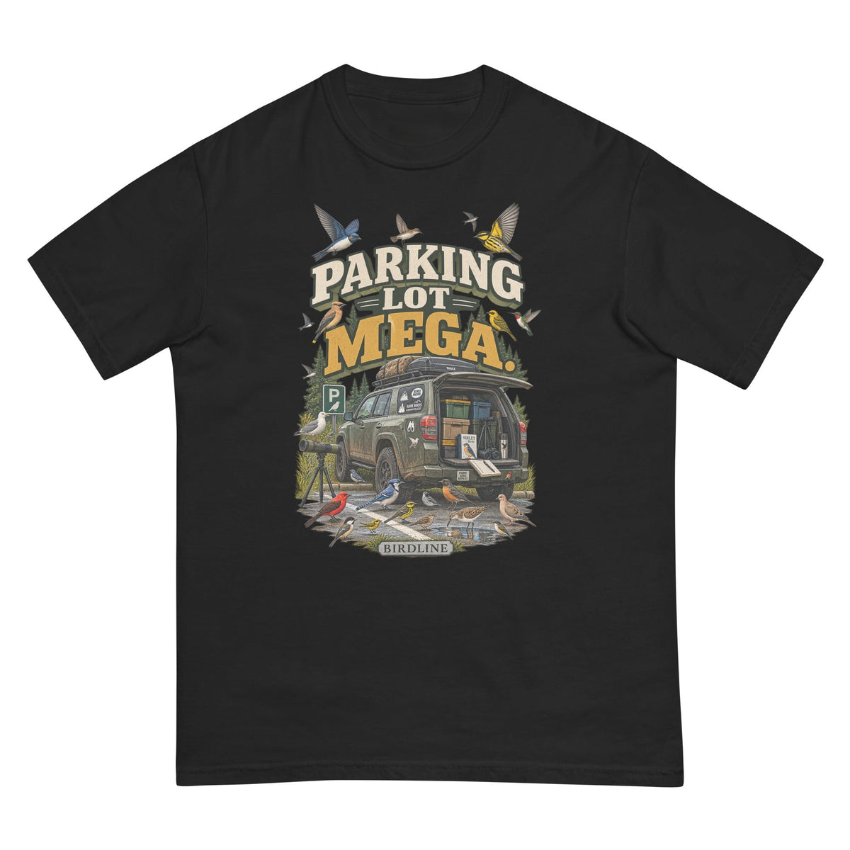 Parking Lot Mega Birding Vehicle T-Shirt premium-quality garment detail