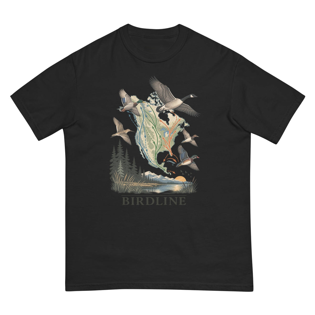 Bird Migration Map T-Shirt premium-quality garment detail