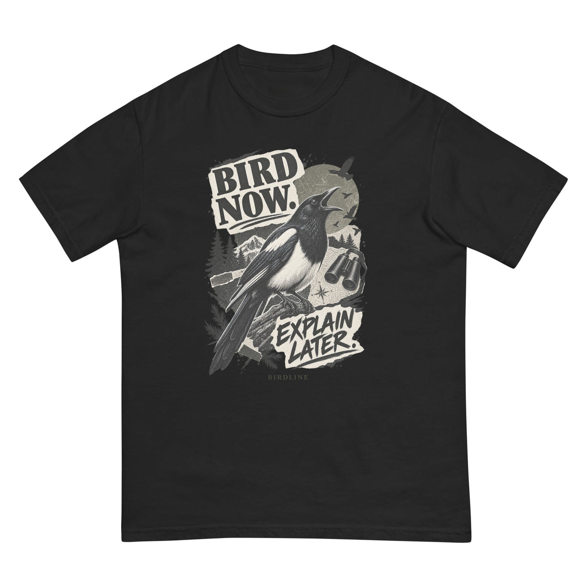 Bird Now Explain Later Magpie T-Shirt premium-quality garment detail