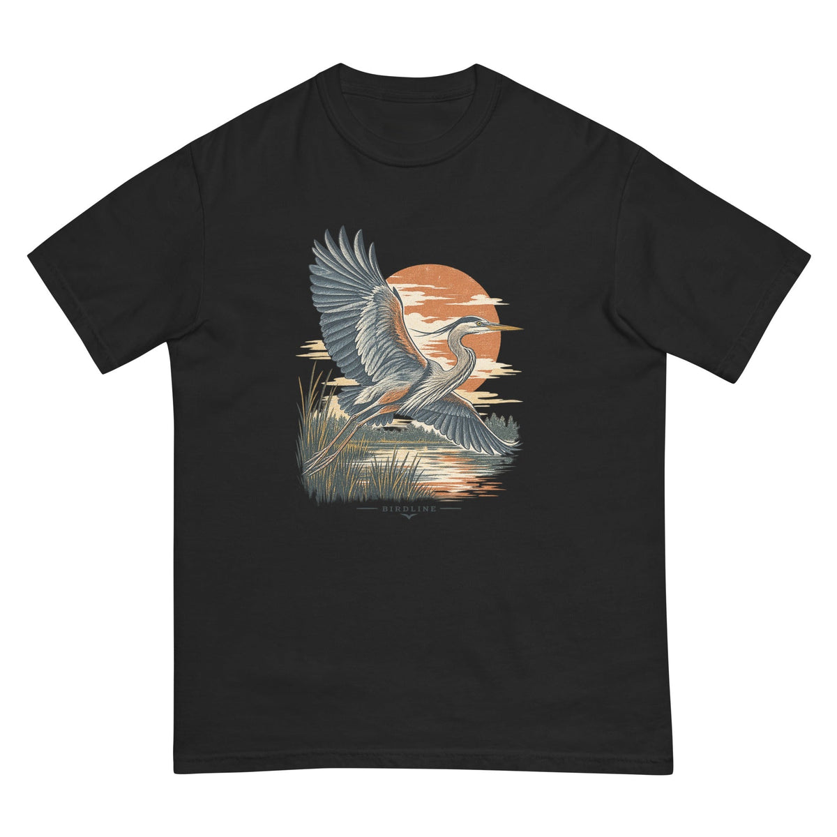 Heron in Flight T-Shirt – Sunset premium-quality garment detail