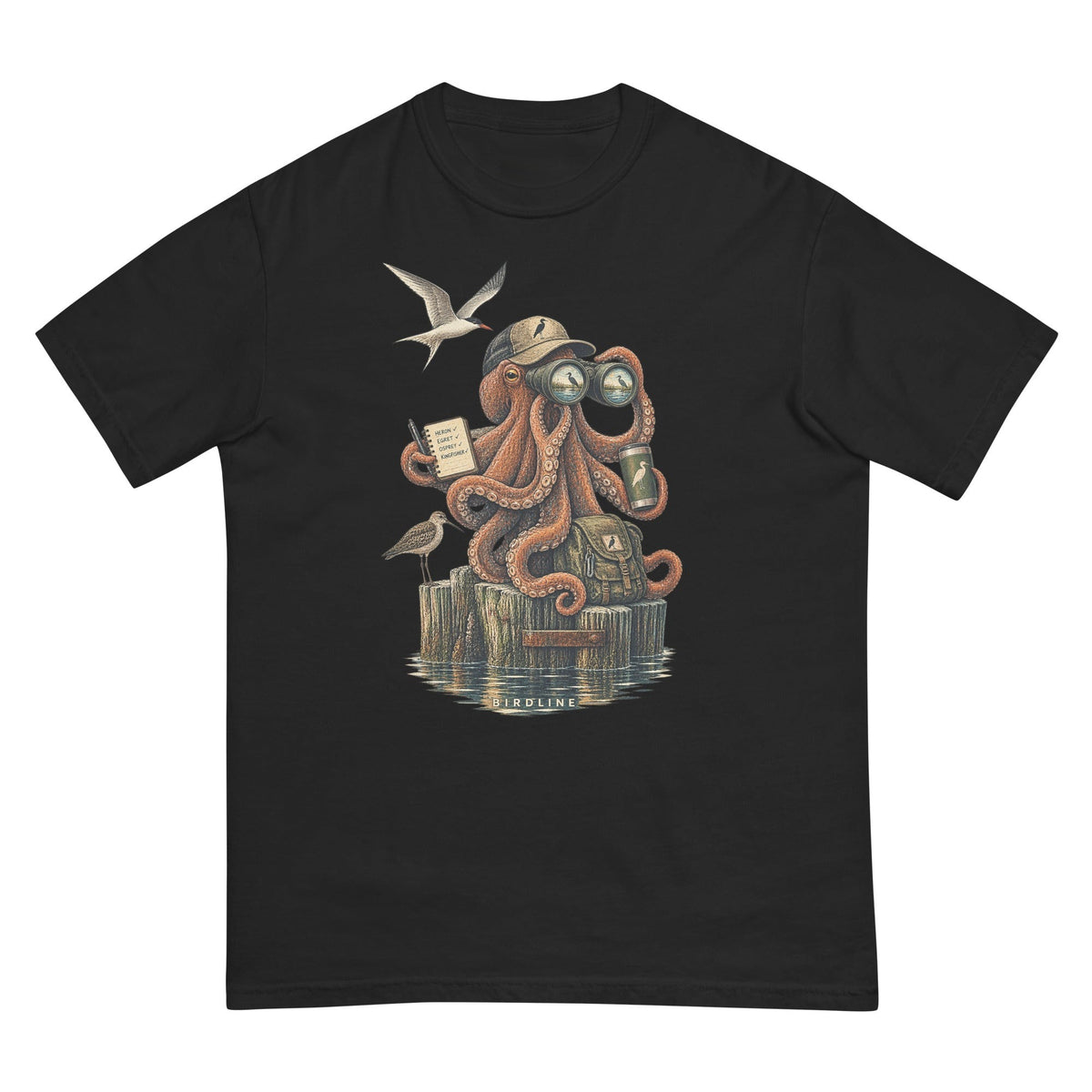 Octopus Birdwatcher Pier T-Shirt premium-quality garment detail
