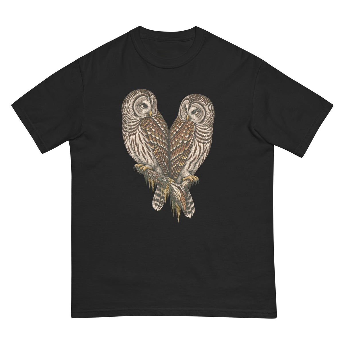 Barred Owl Pair T-Shirt premium-quality garment detail