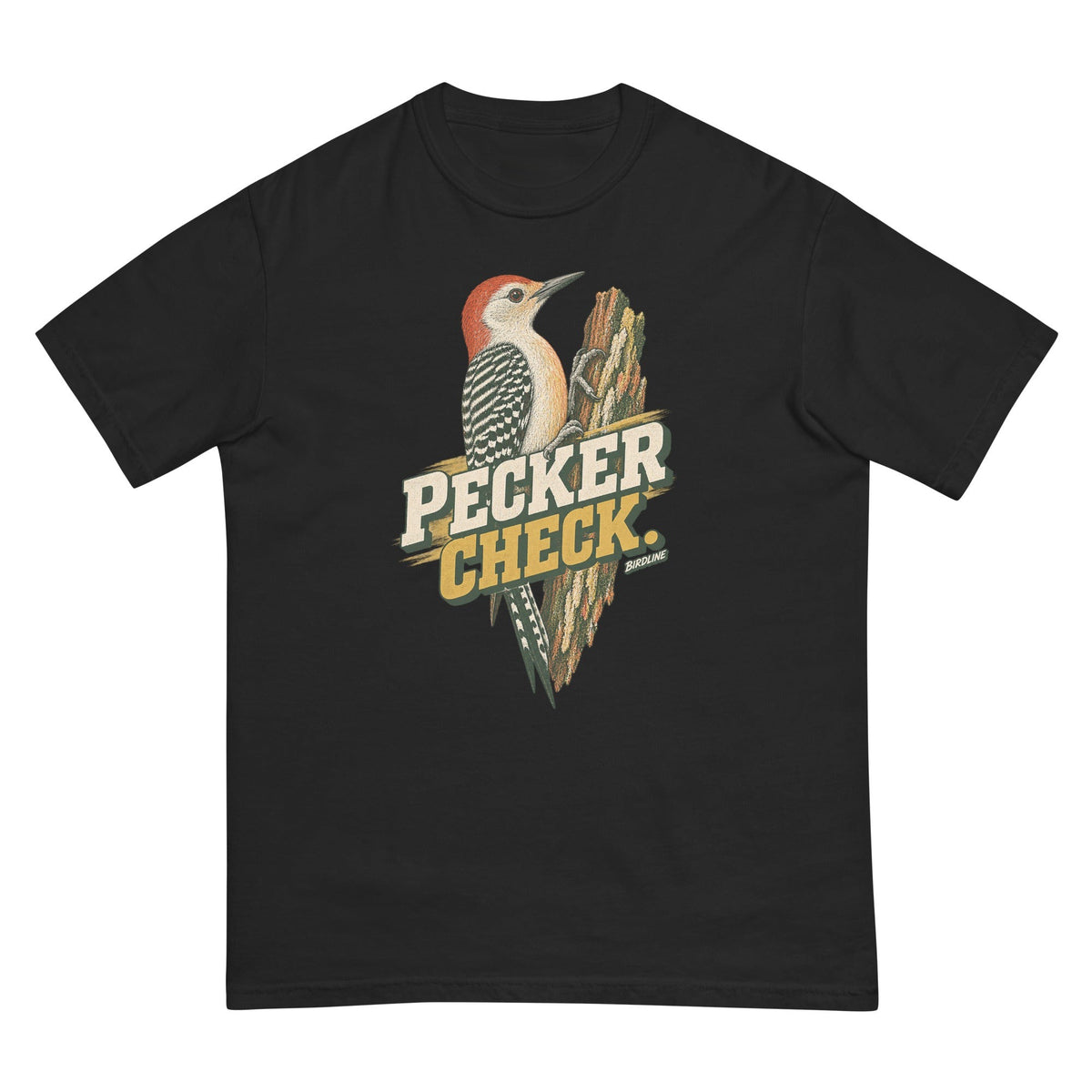 Pecker Check Woodpecker T-Shirt premium-quality garment detail