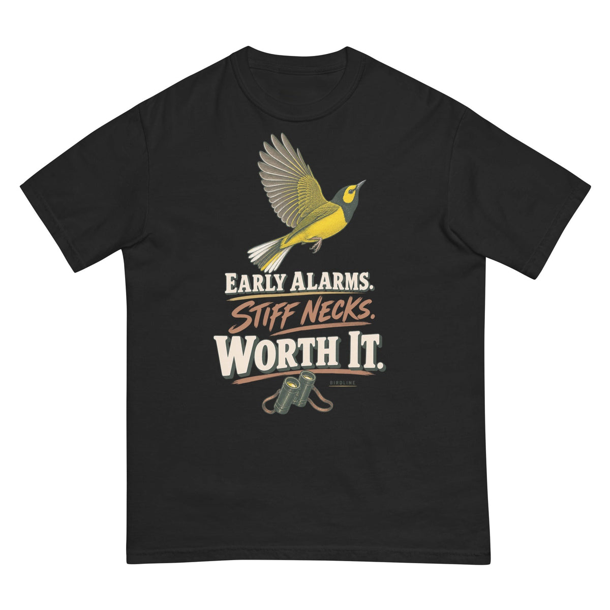 Early Alarms Stiff Necks Worth It Oriole T-Shirt premium-quality garment detail