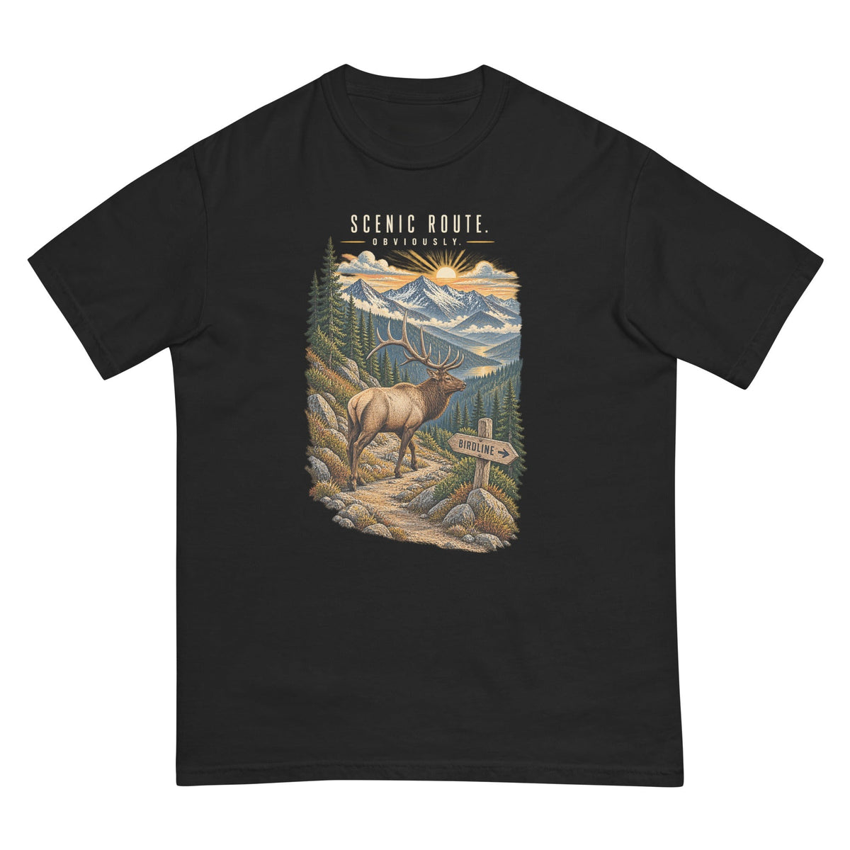 Scenic Route Obviously Elk T-Shirt premium-quality garment detail
