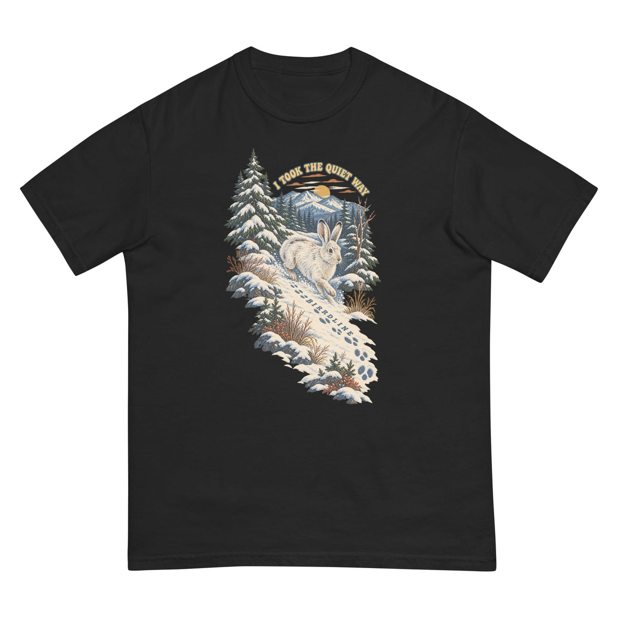 I Took the Quiet Way Snowshoe Hare T-Shirt premium-quality garment detail