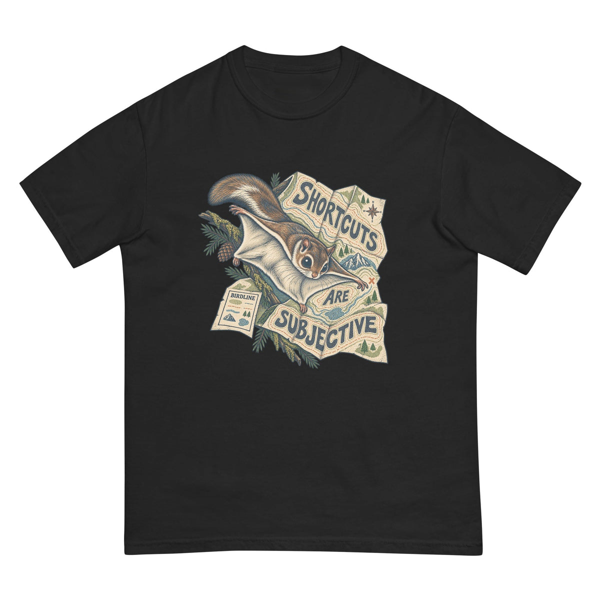 Shortcuts Are Subjective Flying Squirrel T-Shirt premium-quality garment detail