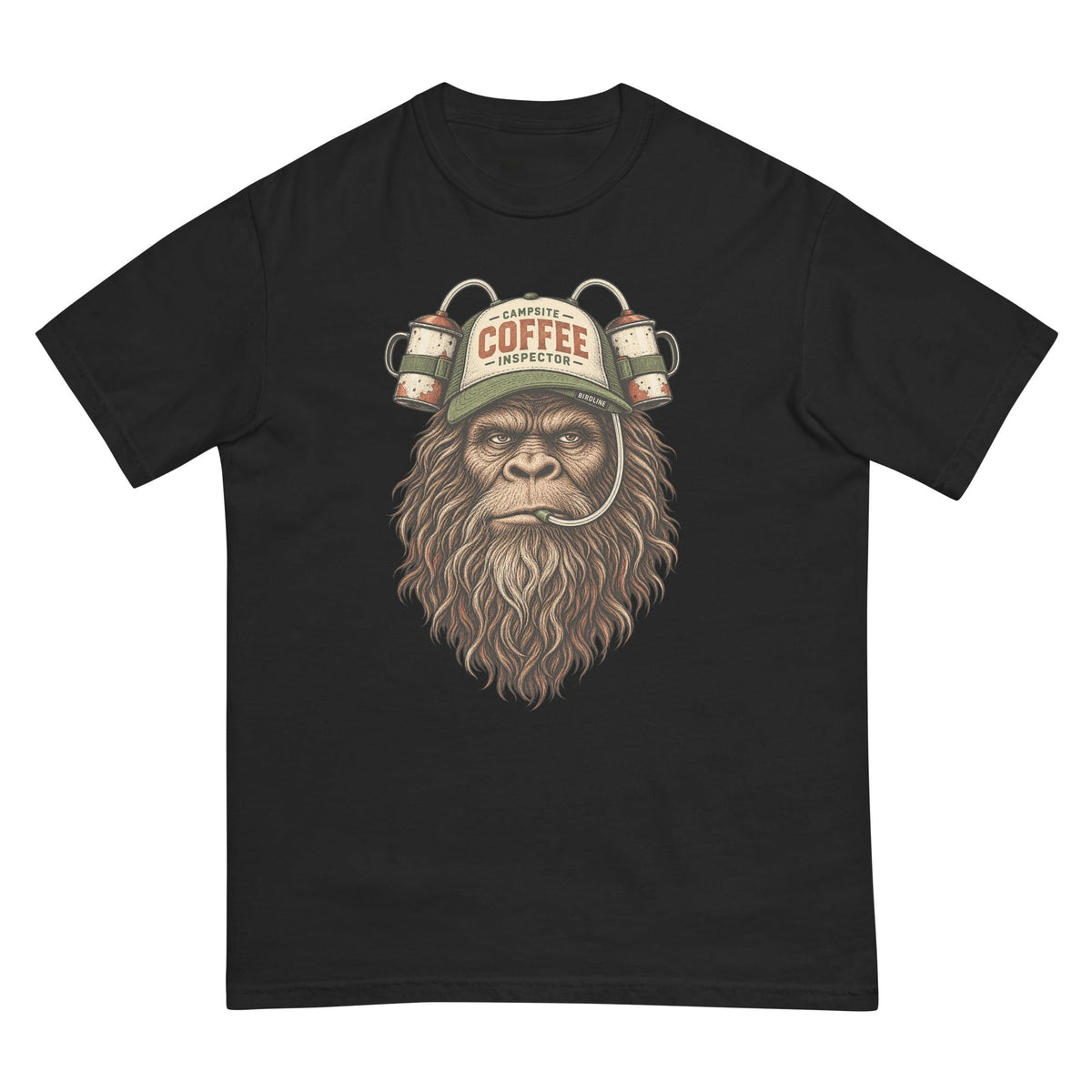 Campsite Coffee Inspector Bigfoot T-Shirt premium-quality garment detail