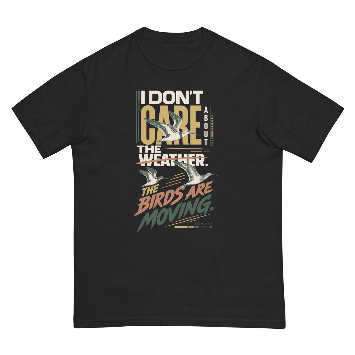 I Don't Care About the Weather the Birds Are Moving T-Shirt premium-quality garment detail