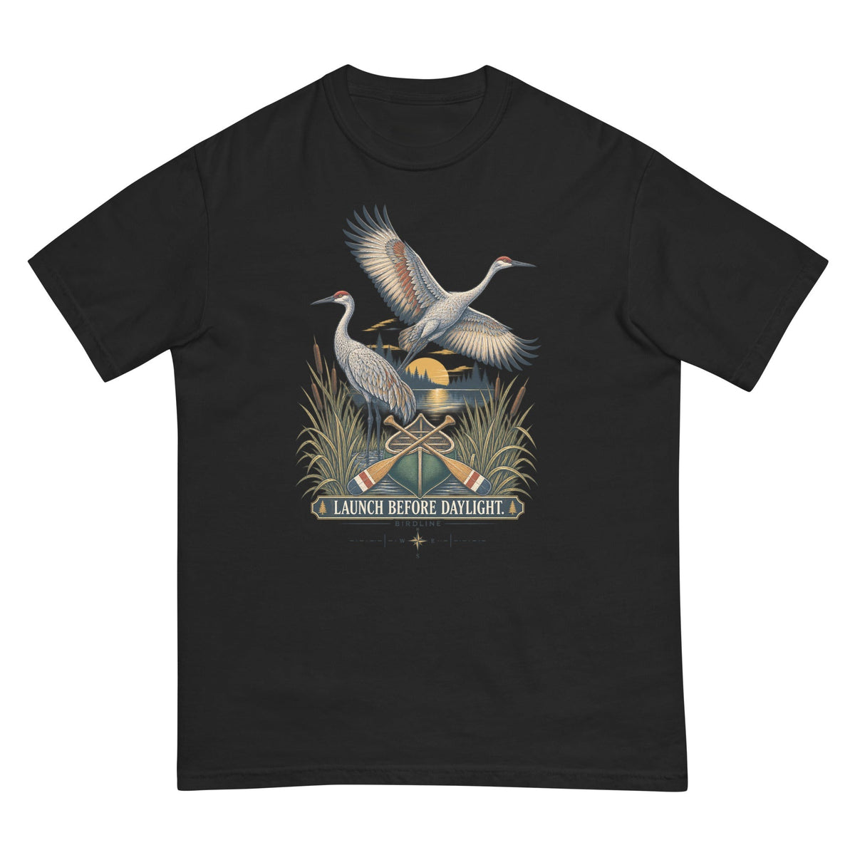 Launch Before Daylight Cranes T-Shirt premium-quality garment detail