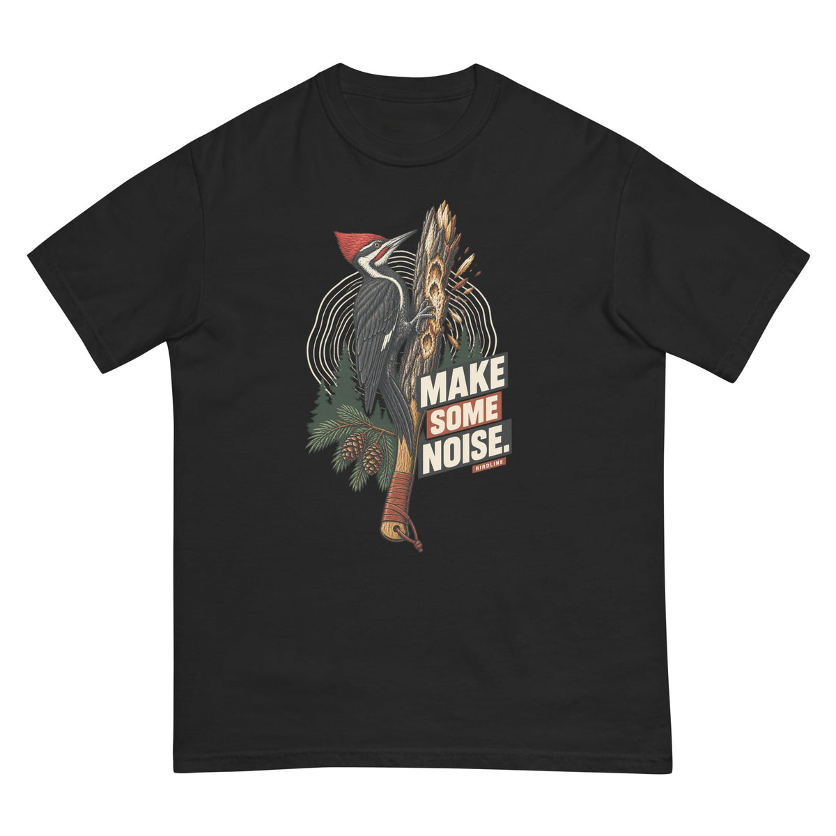 Make Some Noise Woodpecker T-Shirt premium-quality garment detail